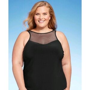 Aqua Green High Neck Mesh Tankini Top Black Size 3X